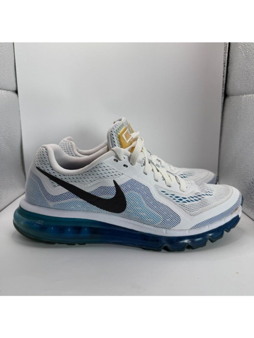 Nike Air Max 2014 White Blue Athletic Running Shoes Mens Size 9.5